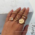 Multi-element ring set combination, joint ring ladies alloy letter hollow jewelry